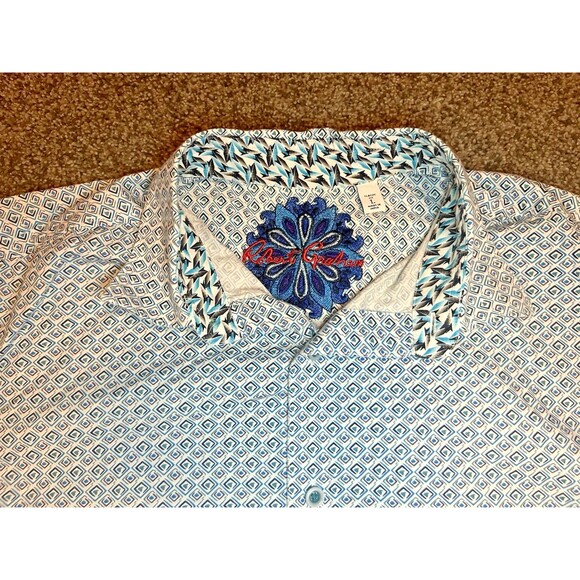 Robert Graham Men's XL Dalegard Blue Geometric Long Sleeve Flip Cuff Shirt - Picture 2 of 7